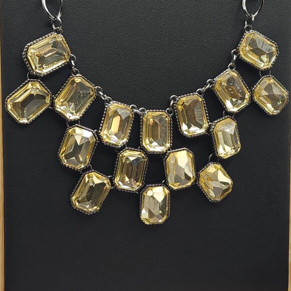 Square Gem Statement Bib Necklace - Picture 2 of 3